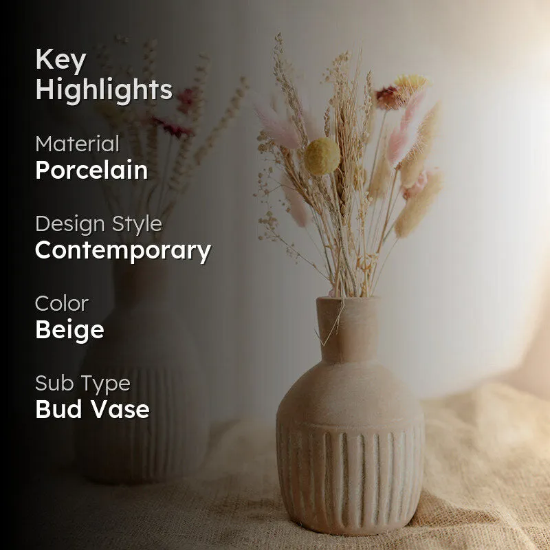 Earthy Calm Porcelain Vase With Dried Flower Bunch media 2