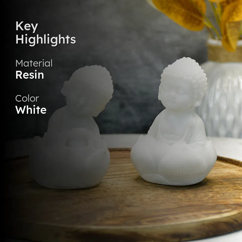 Baby Buddha In Lotus Resin Idol - Set Of Two media 2