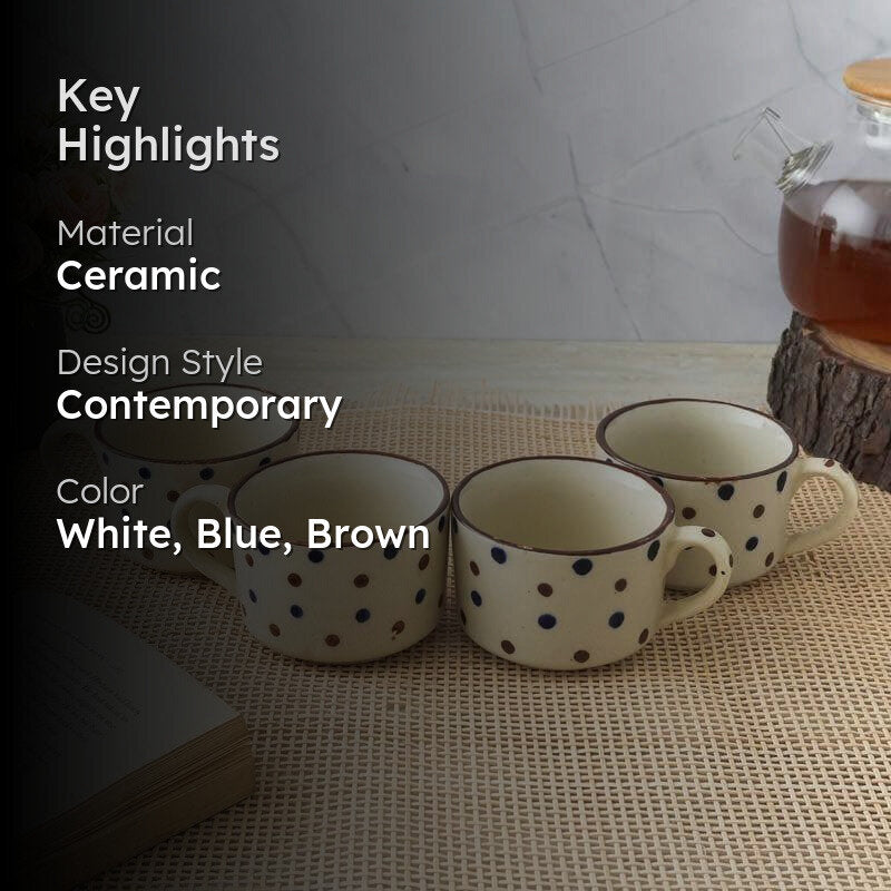 Polka Ceramic Coffee Mug (300 mL Each) - Set of Four media 2