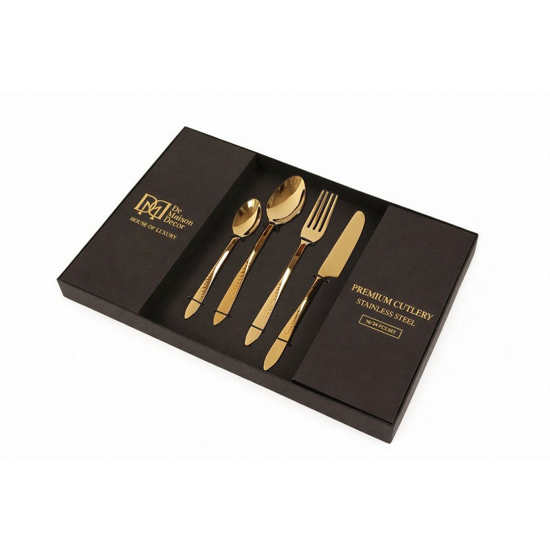 Novara Stainless Steel Cutlery Set (Gold) - Twenty Four Piece Set media 4