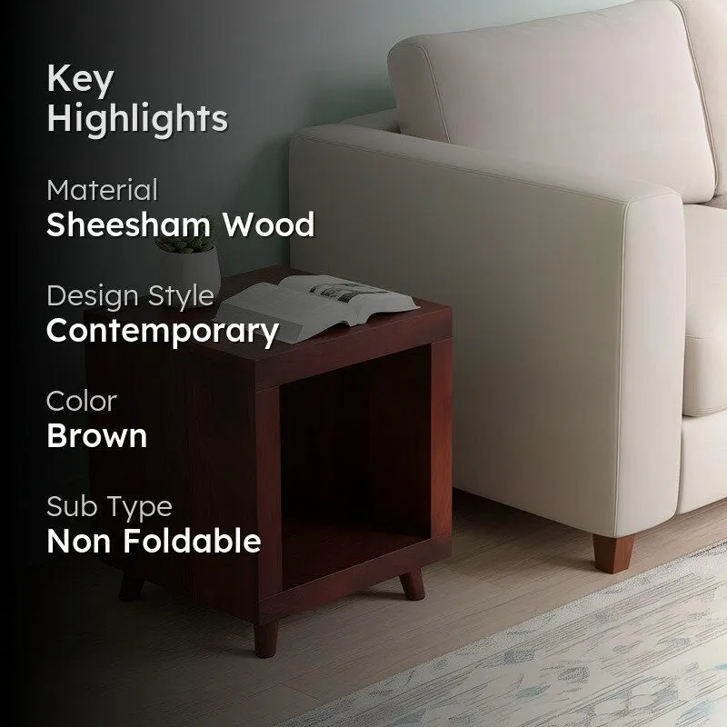 Qverox Sheesham Wooden Side & Bedside Table - Brown media 2