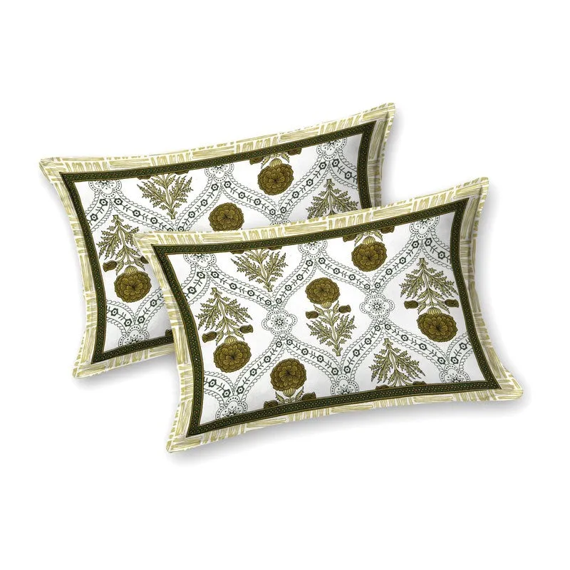 Vineen Cotton Bedsheet (Olive Green,White) - 240 TC media 4