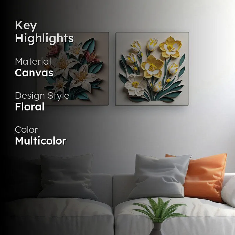 Sculpted Blooms Canvas Wall Painting - Set Of Two media 2
