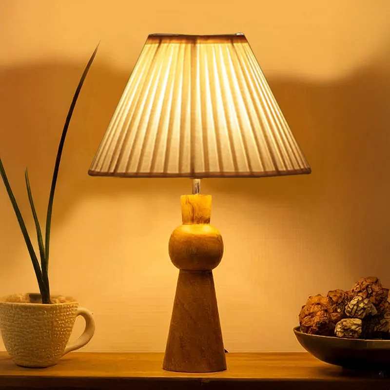 Angler Grace Pleated Wooden Table Lamp - White,Brown media 1