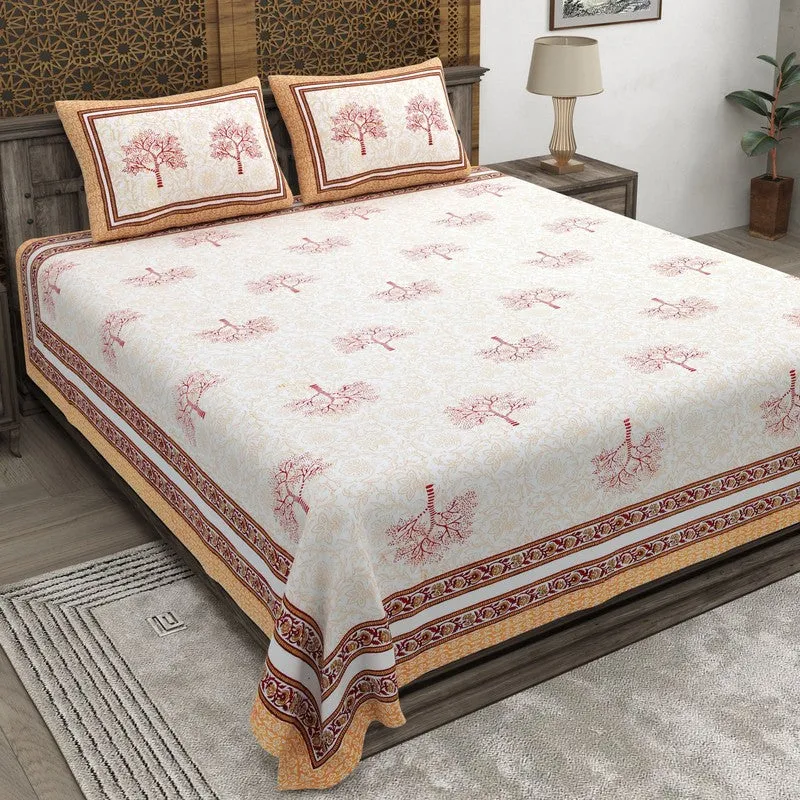 Gridor Cotton Bedsheet (Beige,Red) - 240 TC media 1