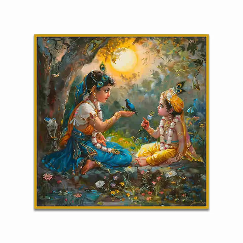 Krishna - Yashodha Canvas Wall Art With Frame media 4