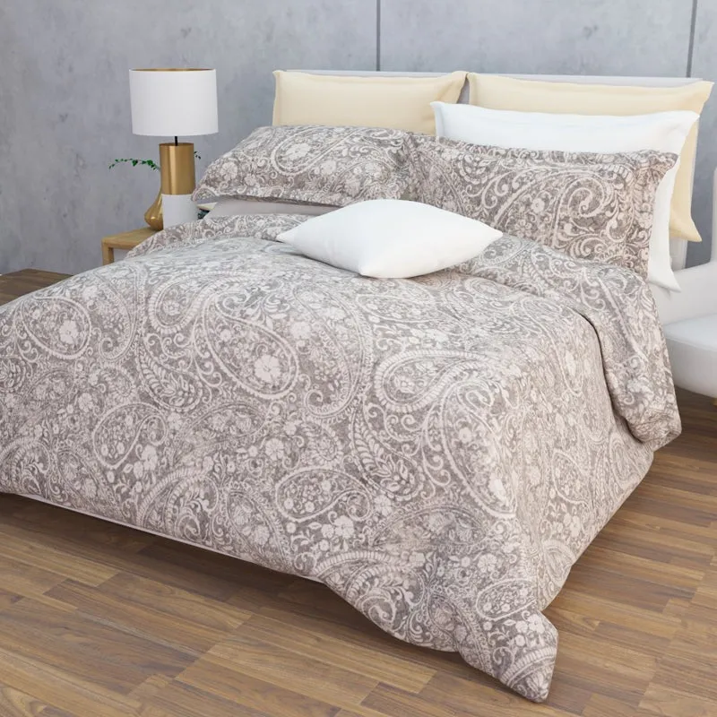Paisley Nights Cotton Bedsheet (Beige, Grey) - 144 TC media 8
