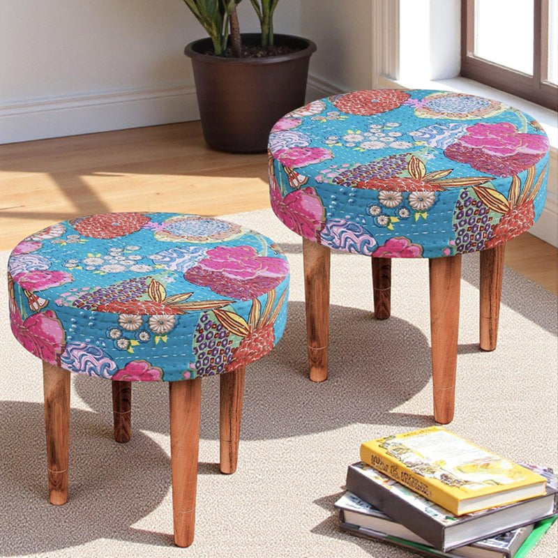 Nynex Sheesham Wooden Stools (Multicolor) - Set Of Two