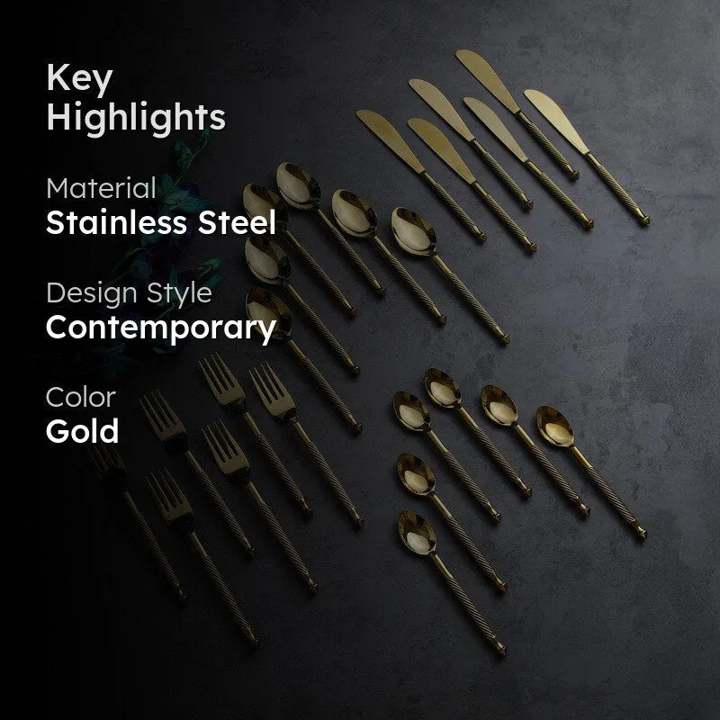 Opulen Stainless Steel Cutlery Set (Gold) - Twenty Four Piece Set media 2