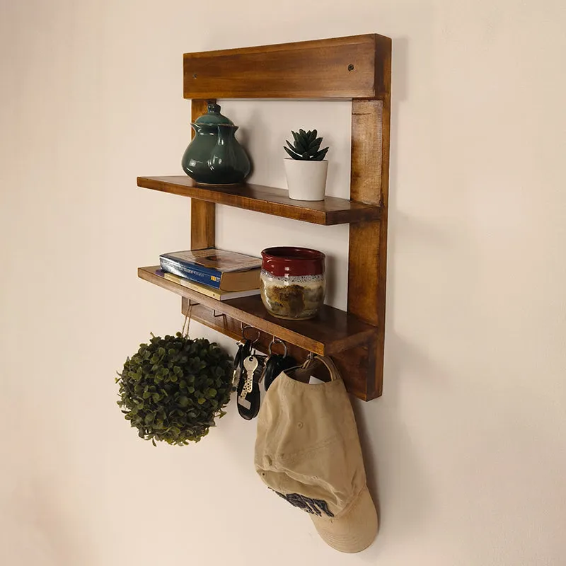 Evolv Wooden Wall Shelf Organiser with Key Holders media 4