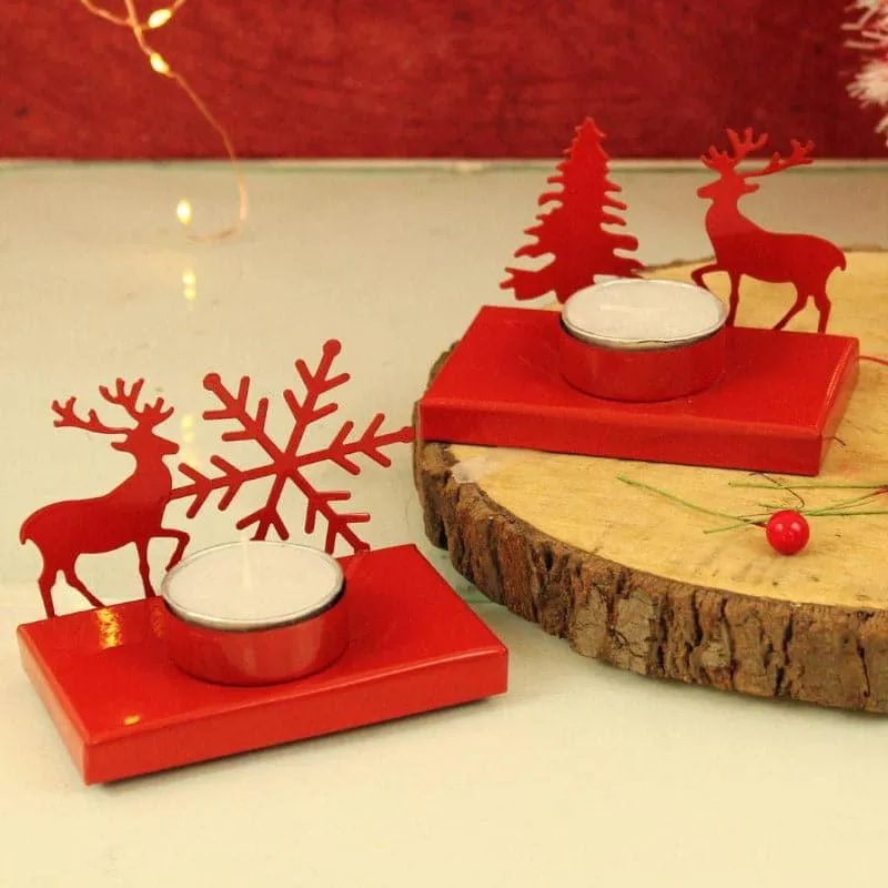Snowy Glow Tealight Candle Holder (Red) - Set Of Two media 3