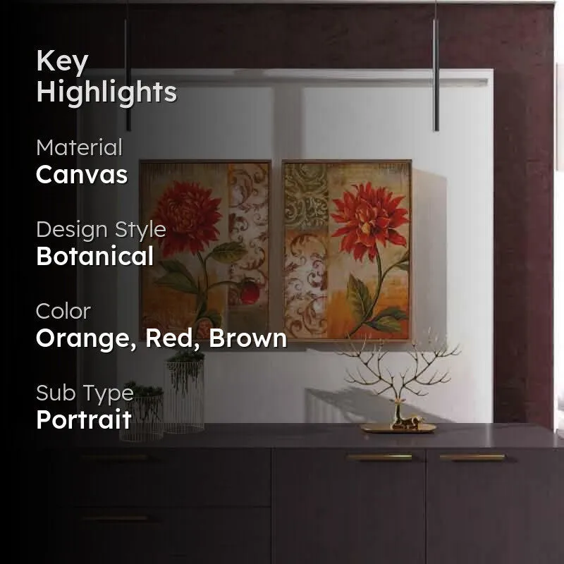 Red Dahlias Canvas Wall Art - Set Of Two media 2
