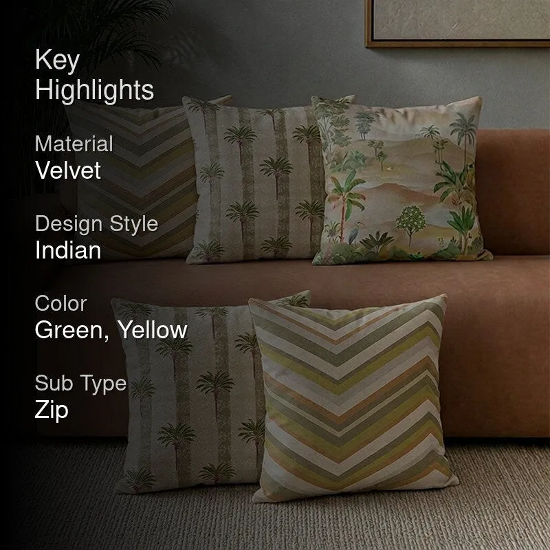 India Circus Tropical Oasis Printed Velvet Cushion Cover - Set Of Five media 2