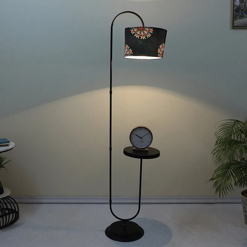 Toile Printed Arched Metal Floor Lamp With Shelf media 1