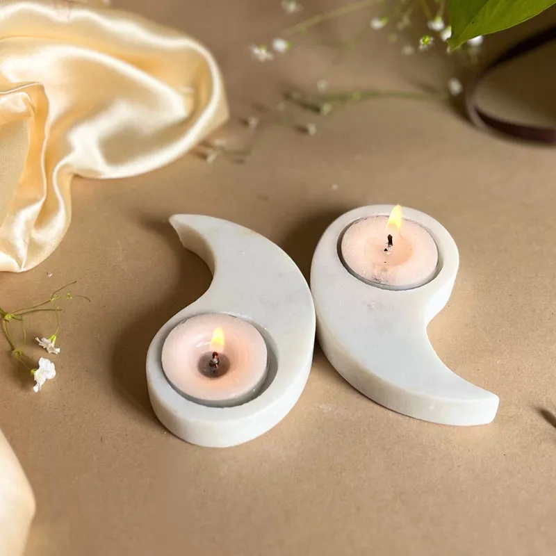 Eudora Ying Yang Handcrafted Marble Tealight Candle Holder - Set Of Two media 4