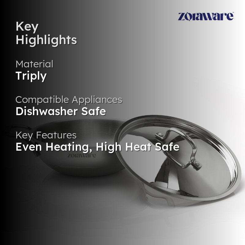 Zoraware Induction Safe Triply Kadhai With Lid - 4700 mL/28 CM media 2