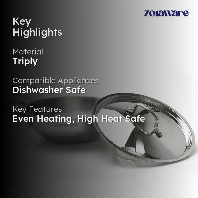 Zoraware Induction Safe Triply Kadhai With Lid - 4700 mL/28 CM media 2
