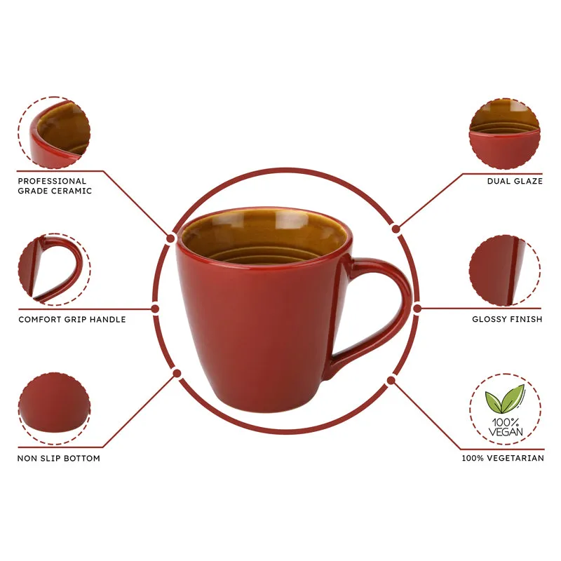 Karvaa Ceramic Coffee Mug (Red/350 mL Each) - Set Of Four media 6