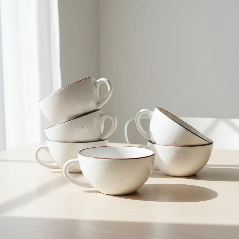 Ceramic Tea Cups (White,240 mL Each) - Set Of Six media 3
