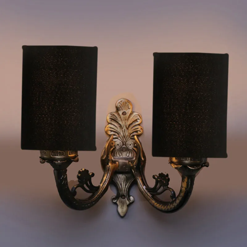 Vintage Cylindrical Duo Fabric & Metal Wall Lamp - Black media 2