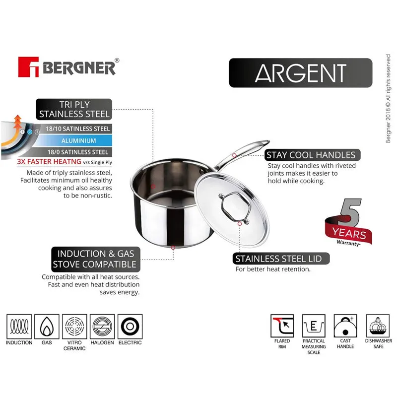 Bergner Argent Triply Kadhai With Lid - 1500 mL media 4