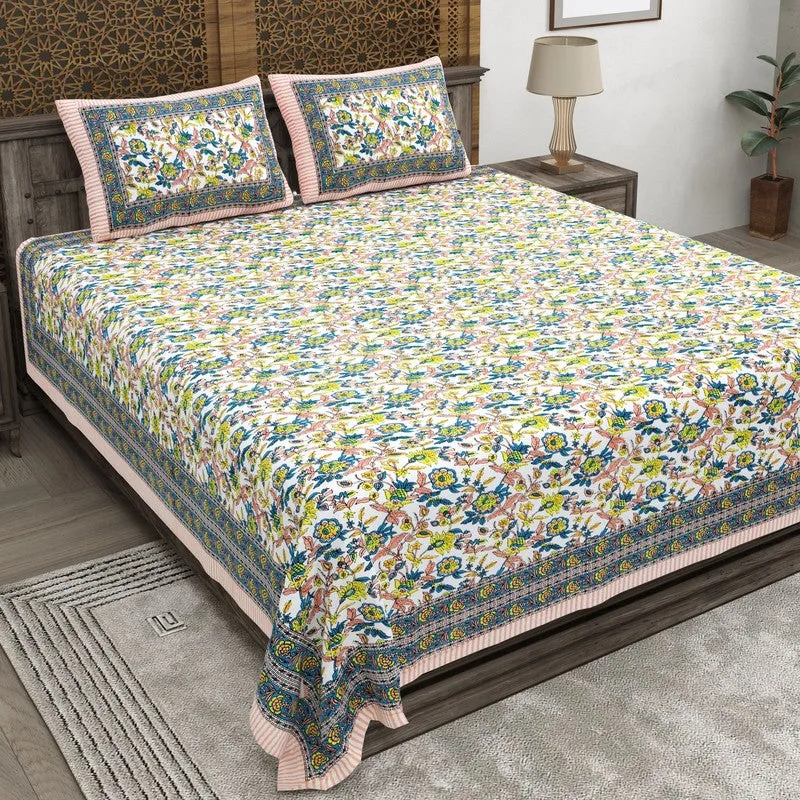 Styleza Cotton Bedsheet (Yellow,Grey) - 240 TC media 1