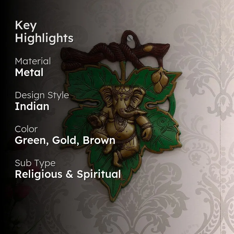 Balganesha Decorative Religious Metal Wall Accent - Green & Gold media 2