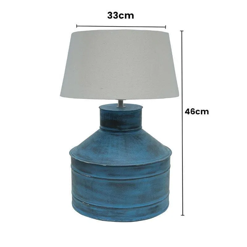 Cannister Turquoise Fabric Table Lamp - Blue,White media 5