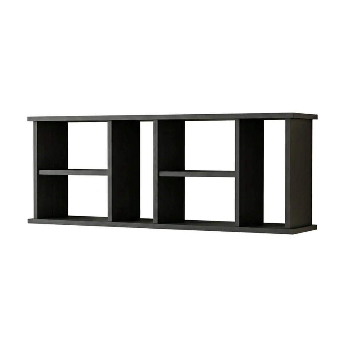 Unstyled black rectangular wall shelf shown against a white background.