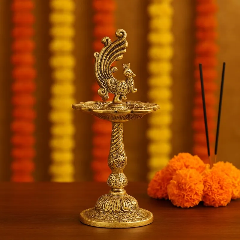 Antique Mayur Diya - Gold media 3