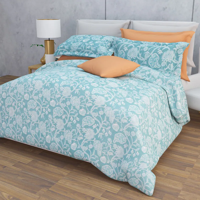 Dream Vines Cotton Bedsheet (Sky Blue) - 144 TC media 8