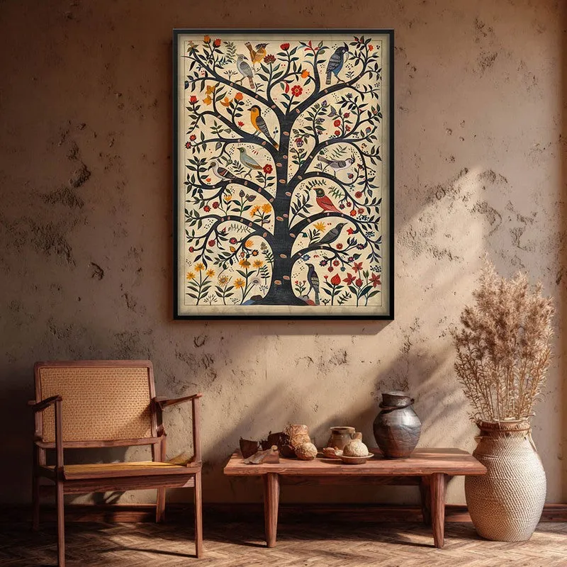 Bloomspire Tree of Life Folk Art Canvas Wall Painting With Black Frame media 7