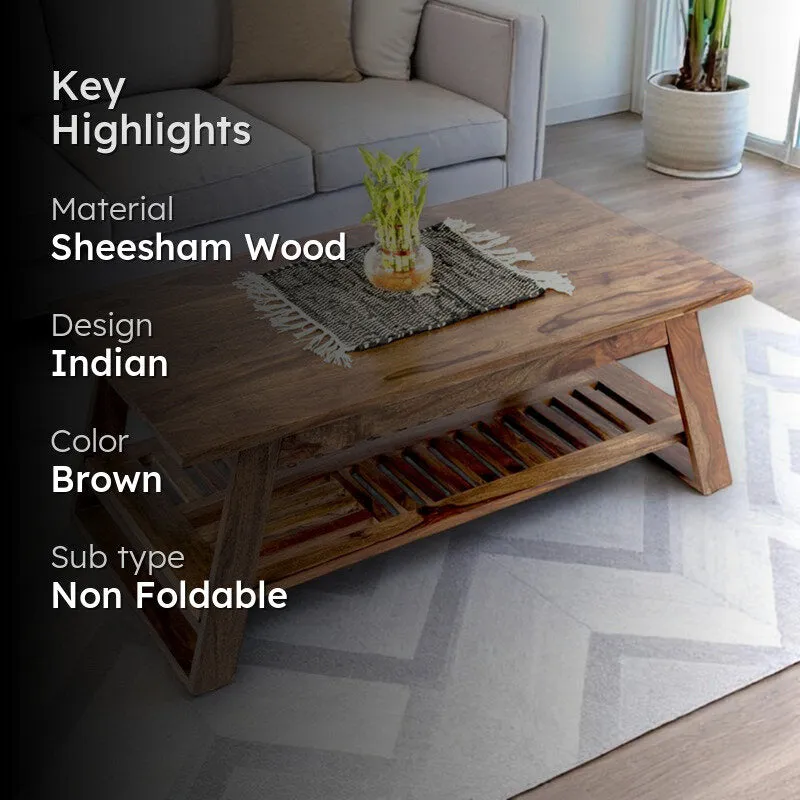 Azvino Sheesham Wooden Center Table - Light Brown media 2