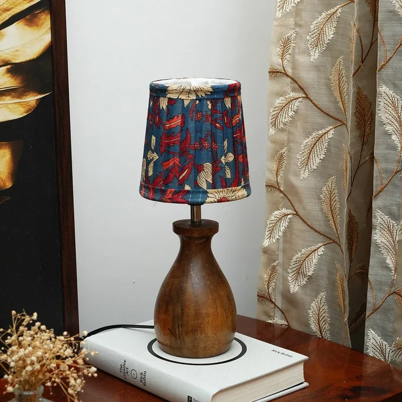 Noir Bloom Wooden Base Cotton Table Lamp - Blue,Red,Brown media 3