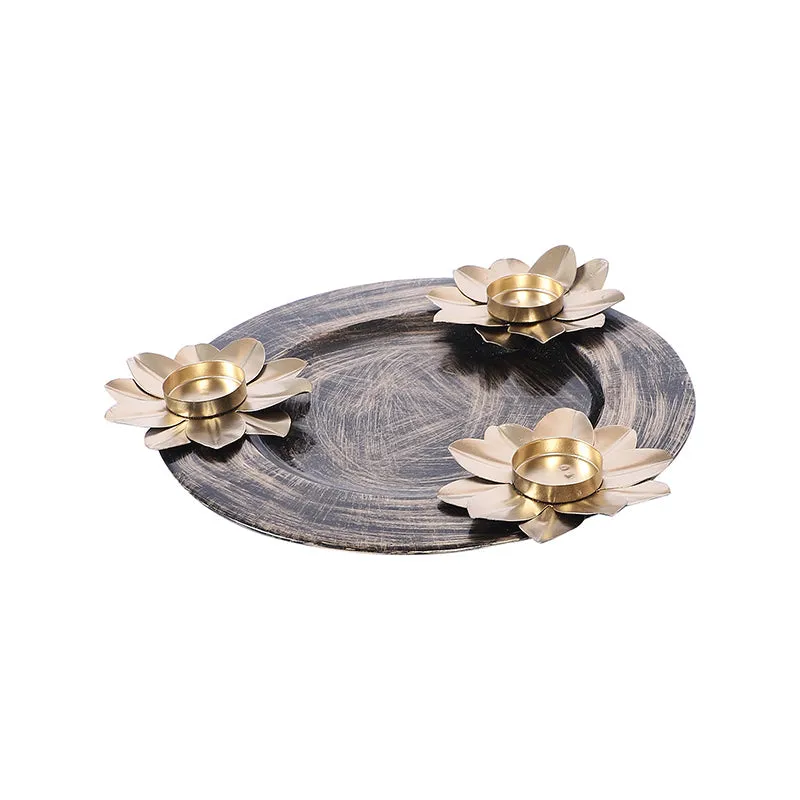 Áine Tealight Candle Holder With Platter (Black & Gold) - Four Piece Set media 3