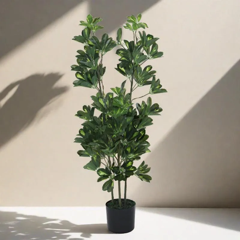 Faux Schefflera Plant With Black Plastic Pot (3.94 ft) - White media 3
