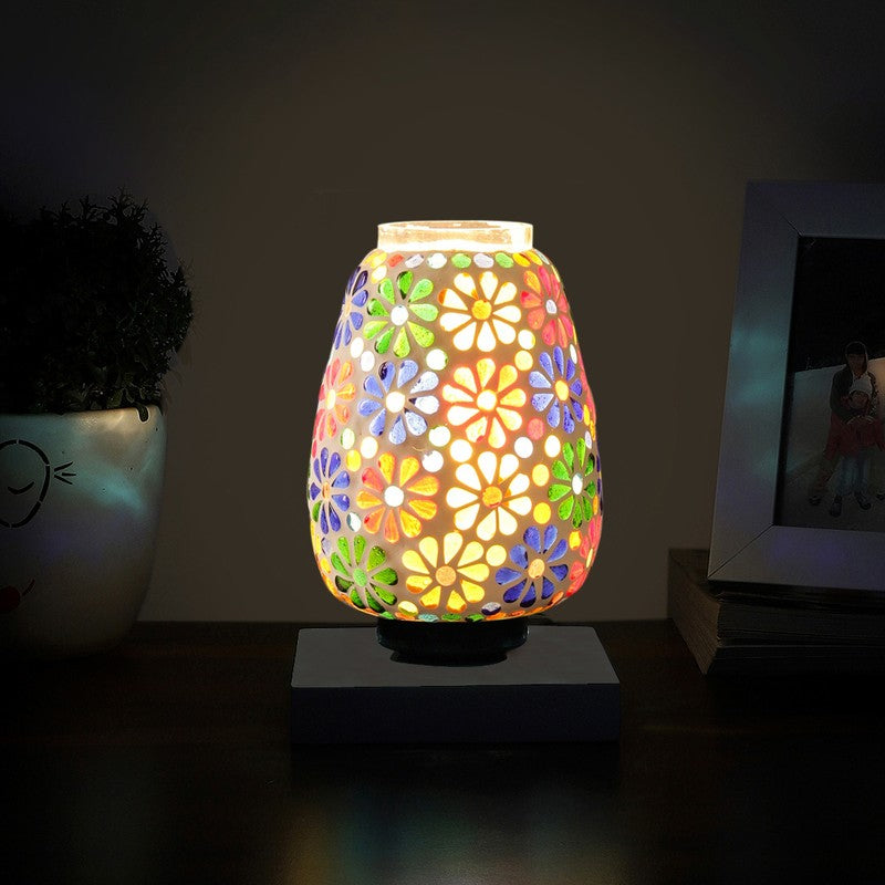 Prismoria Glass Table Lamp With Wooden Base - Multicolor