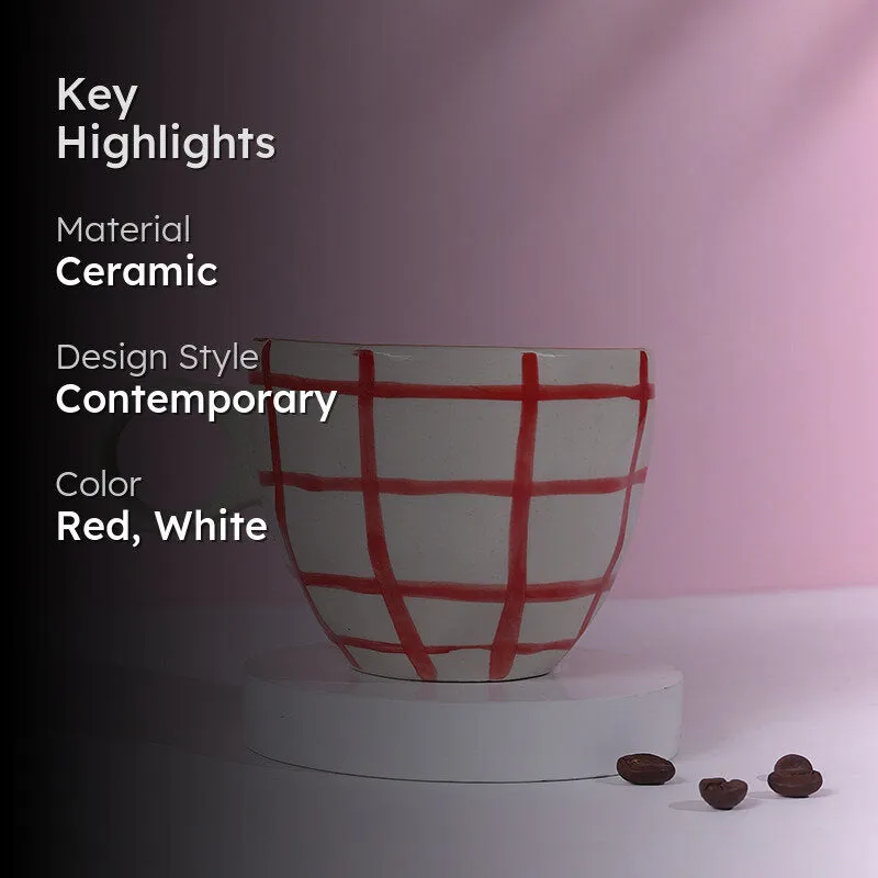 Riccardo Ceramic Tea Cup (200 mL) - Red,White media 2