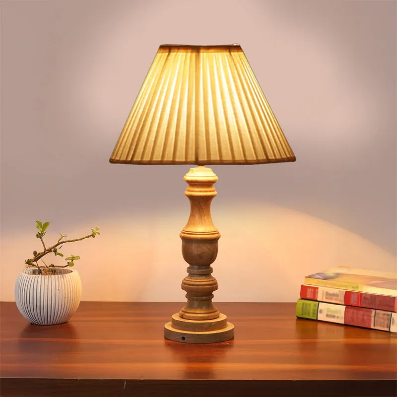 Pleatra II Carve Wooden Table Lamp - White,Brown media 2