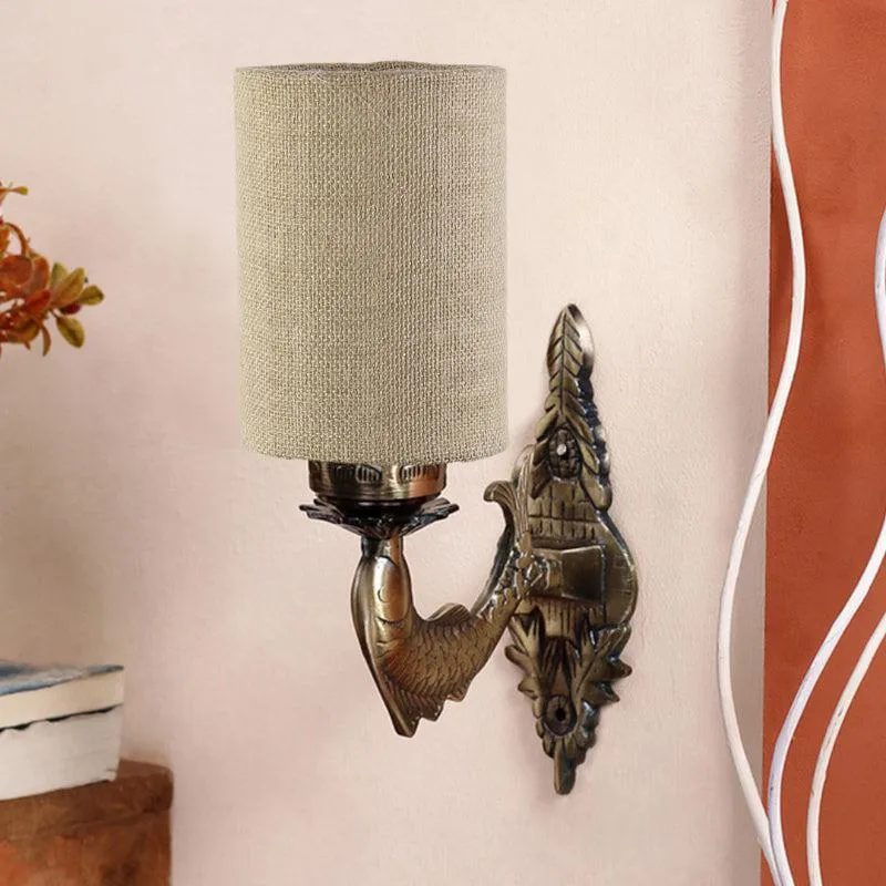 Ziada Stiva Cylindrical Fabric & Metal Wall Lamp - Beige media 3