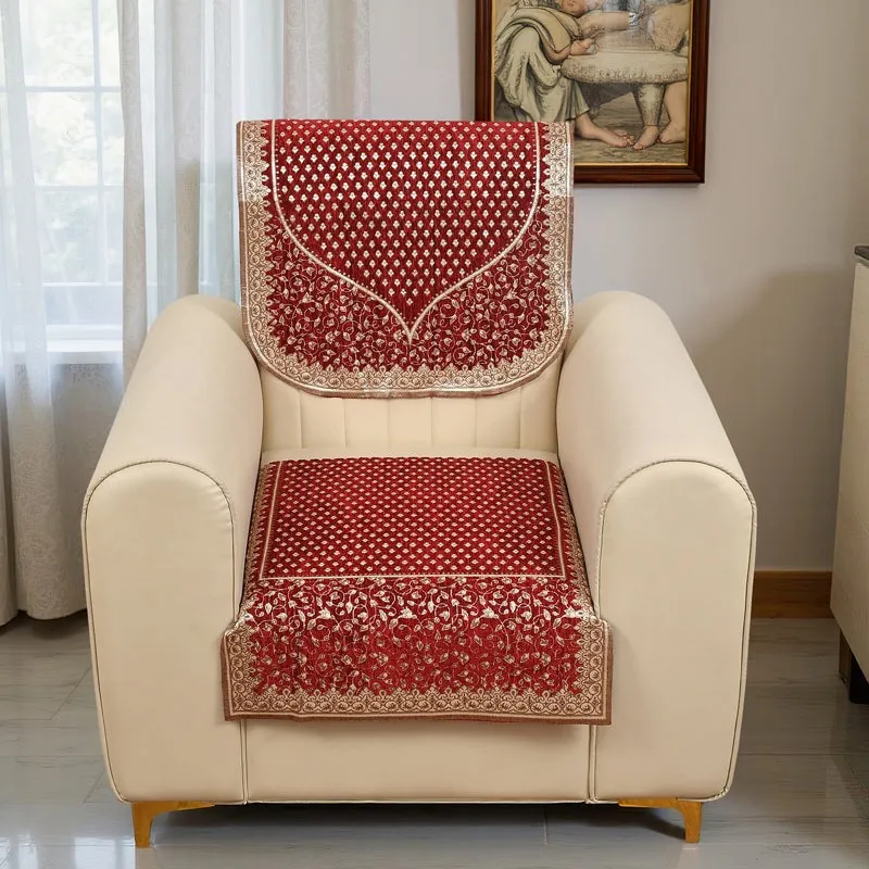 Petite Leaves Chenille Sofa Cover - Maroon media 4