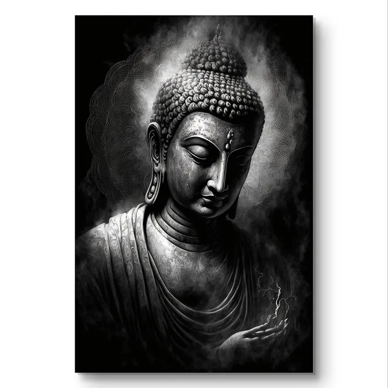 Monochrome Bodhisatwa Canvas Wall Painting media 3