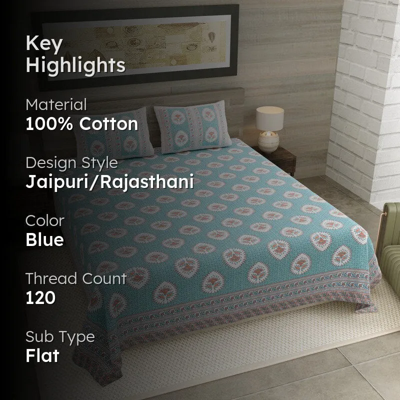 Rang Balance Cotton Bedsheet (Blue) - 120 TC media 2