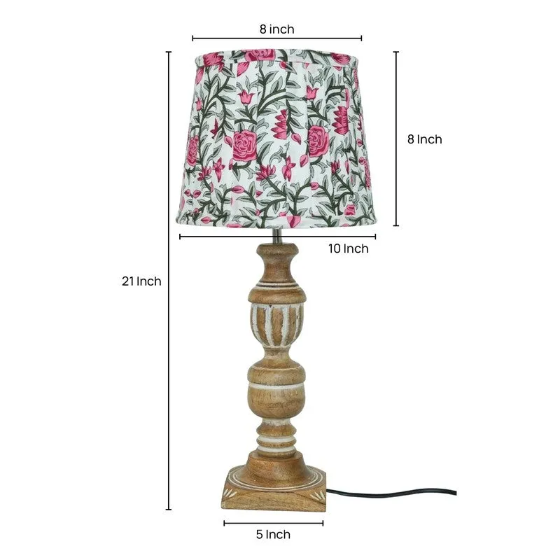 Vintage Wooden Base Cotton Table Lamp - Multicolor media 5
