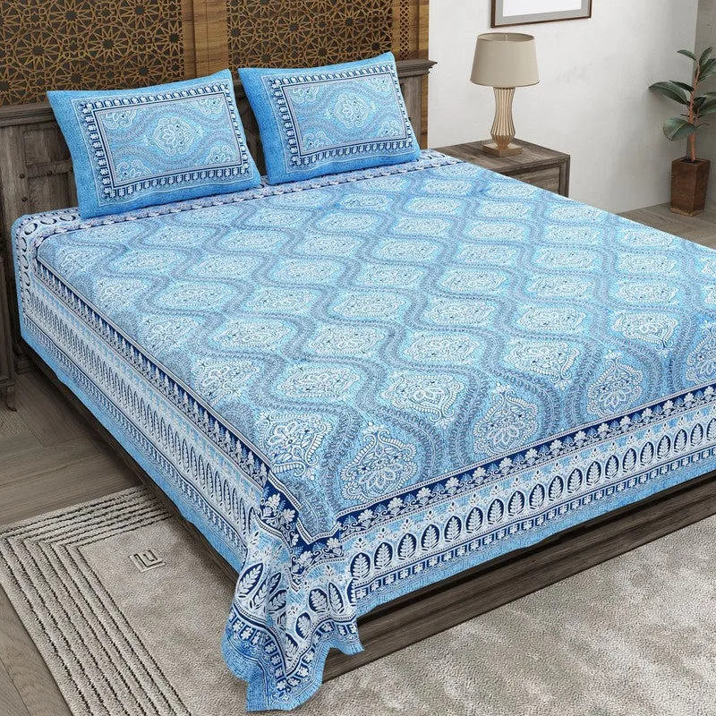 Lineon Cotton Bedsheet (Blue) - 240 TC media 1