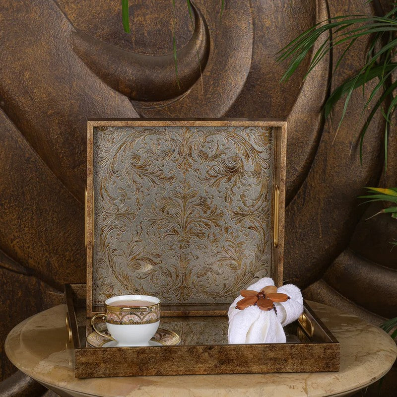 Orna Luxe (Wood,Glass) Serving Tray - Set of Two