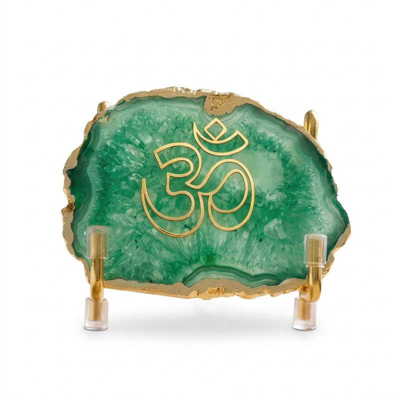 Om Handcrafted Agate Religious Accent - Green media 4