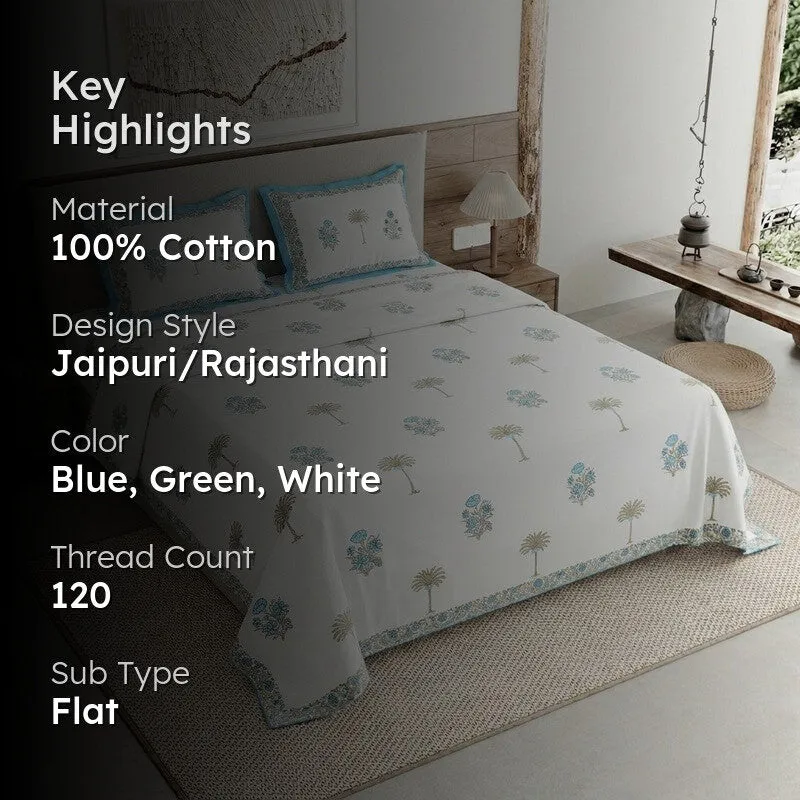 Rang Style Cotton Bedsheet (Blue,Green,White) - 120 TC media 2