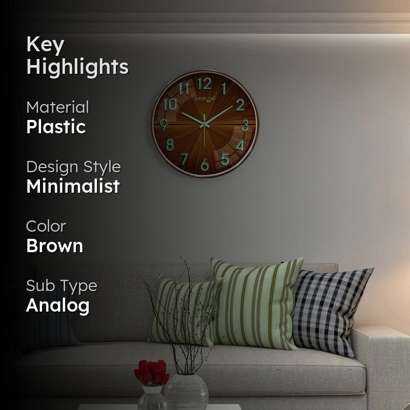 Amberin Round Modern Plastic Wall Clock - Brown media 2