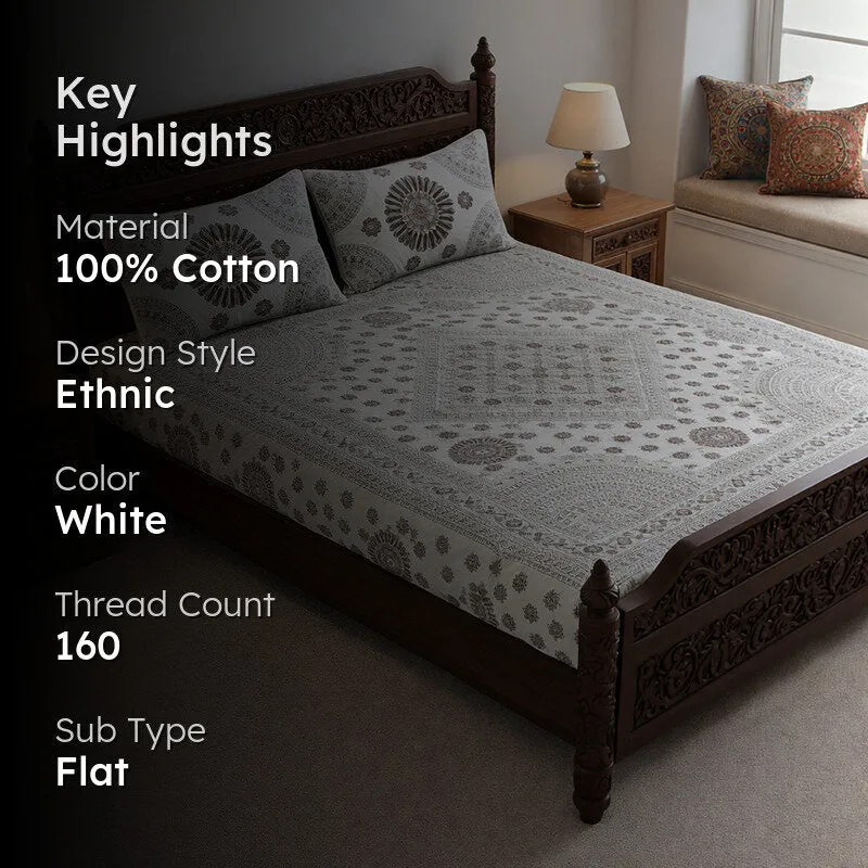 Dwanima Ethnic Cotton Bedsheet (Maroon,White) - 160 TC media 2